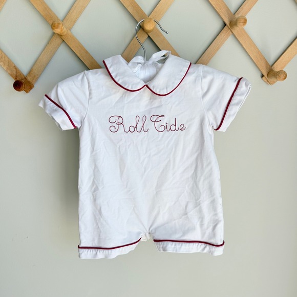 Busy Bee Smocks Other - Busy Bee Smocks Alabama Roll Tide Romper White Crimson 3M
